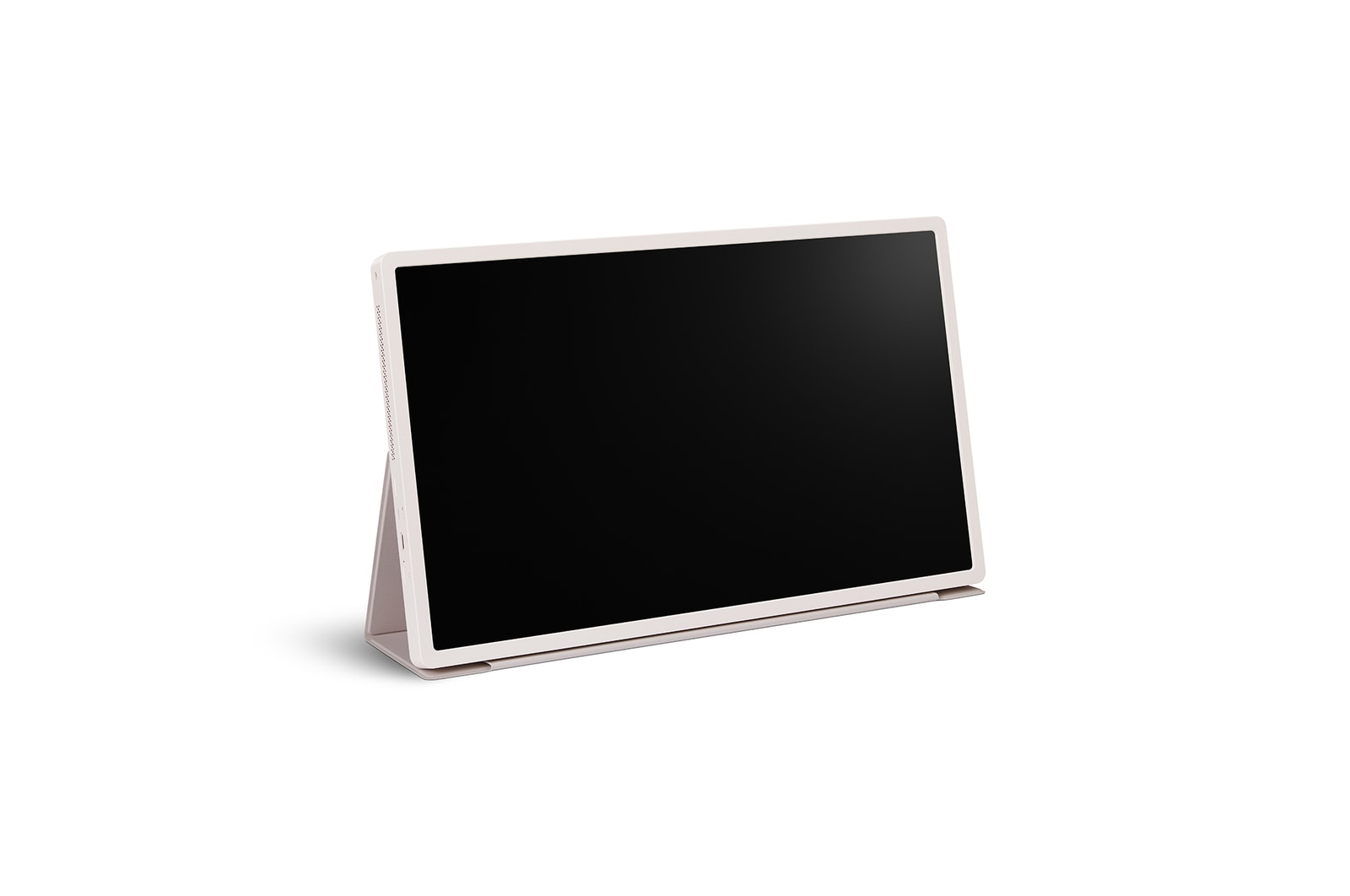 LG StanbyME 2 podparty jak tablet za pomocą etui folio.