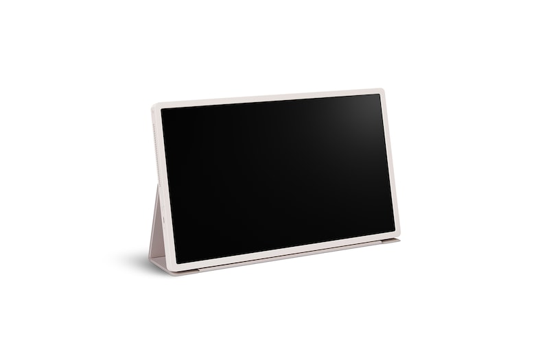 LG StanbyME 2 podparty jak tablet za pomocą etui folio.