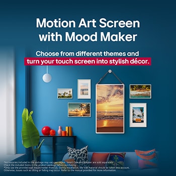 LG StanbyME 2 wisi na ścianie, prezentując swój ekran Motion Art. W użyciu jest Mood Maker. Na wystawie znajduje się dzieło sztuki, które pokazuje, jak można wykorzystać go jako stylowy dodatek do każdej przestrzeni.