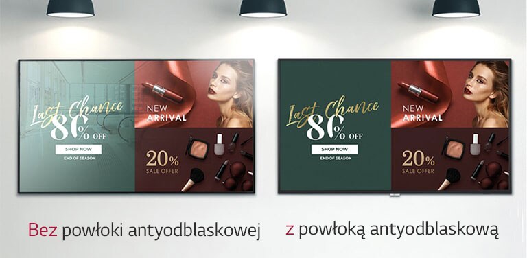 Ekran z powłoką antyodblaskową jest dobrze widoczny w świetle w odróżnieniu od ekranu bez takiej powłoki.