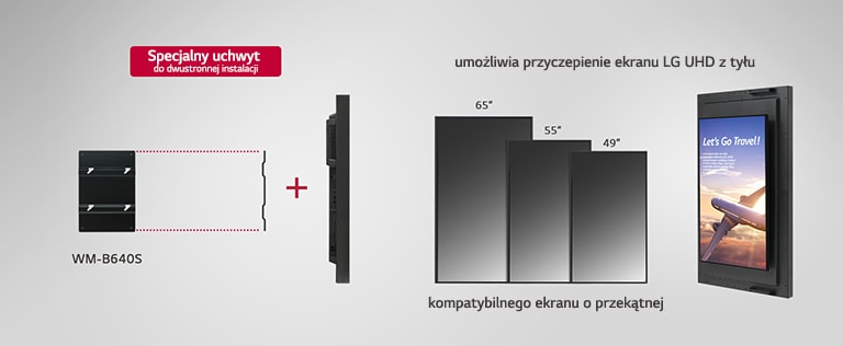 Za pomocą specjalnego uchwytu z ekranem 75XS4G można tyłem połączyć kompatybilny ekran LG UHD.