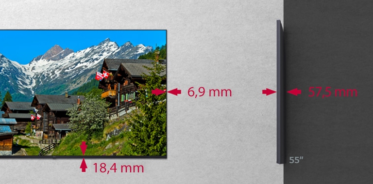 Grubość ramki wynosi 6,9 mm na 18,4 mm, a głębokość to 57,5 mm.