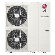 Widok z przodu białego prostokątnego LG R32 Monobloc S z dwoma okrągłymi wentylatorami ustawionymi pionowo i logo LG w prawym górnym rogu.