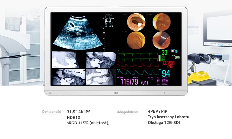 Dokładność:  31,5" 4K IPS / HDR10 / sRGB 115% (objętość),  Udogodnienia:  4PBP i PIP / Tryb lustrzany i obrotu / Obsługa 12G-SDI