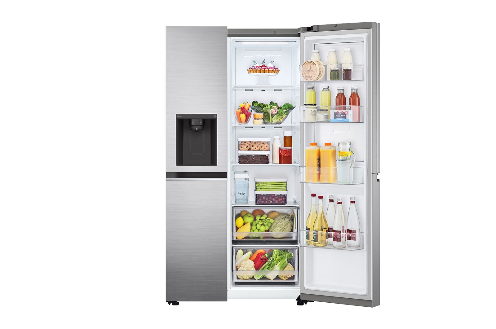 LG Lodówko-zamrażarka Side by side LG | Door-in-Door | srebrna | DoorCooling+™ | Total No Frost | 635 L | GSJV51PZTE, GSJV51PZTE