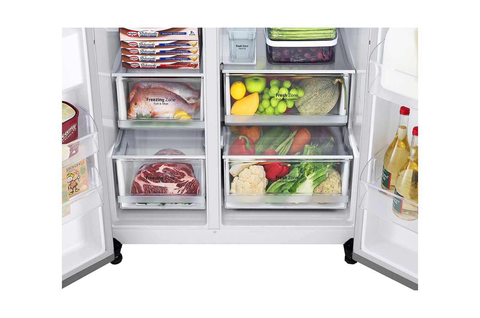 LG Lodówko-zamrażarka Side by side LG | Door-in-Door | srebrna | DoorCooling+™ | Total No Frost | 635 L | GSJV51PZTE, GSJV51PZTE