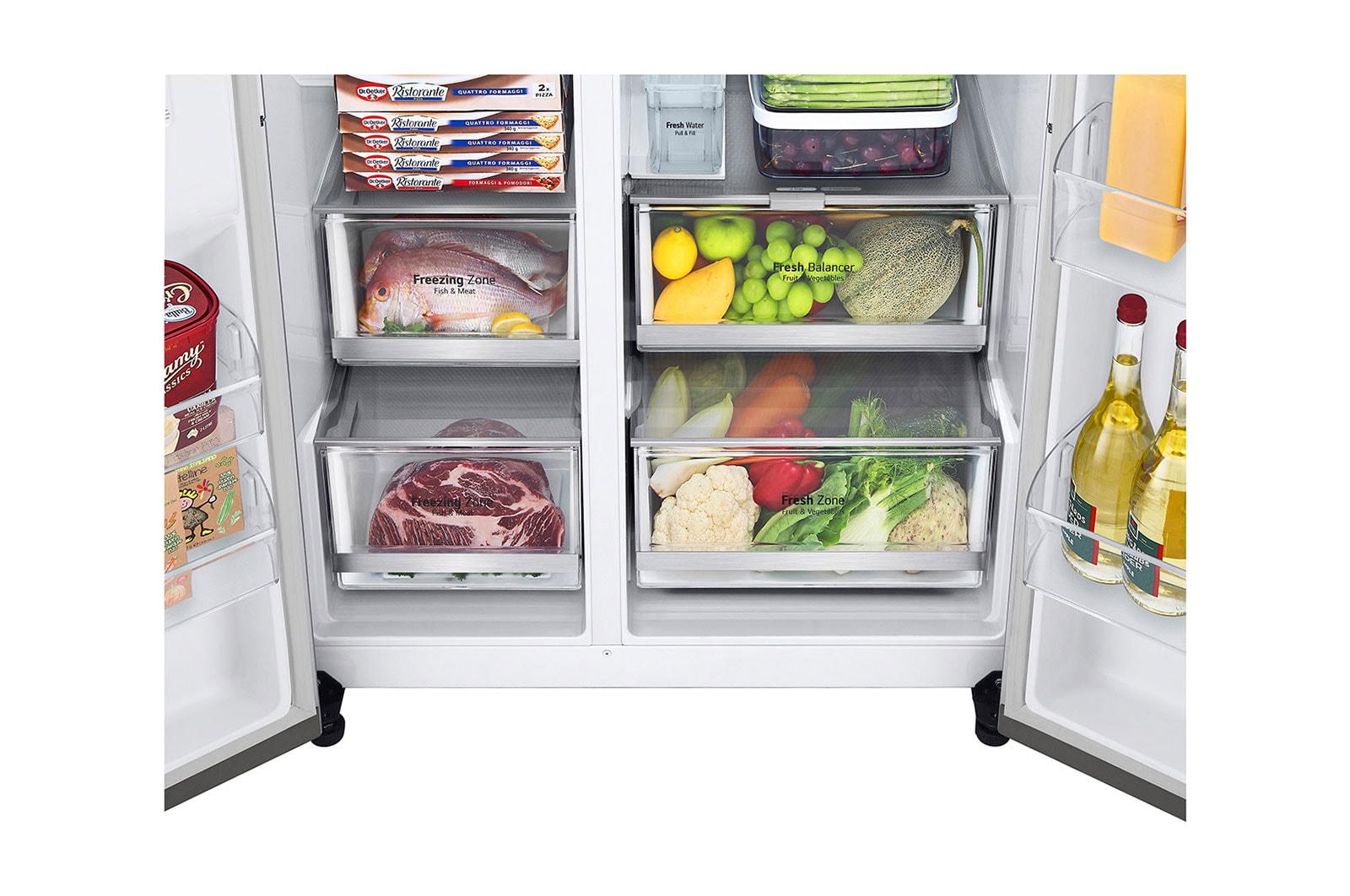 LG Lodówko-zamrażarka Side by side LG | srebrna | DoorCooling+™ | Total No Frost | ThinQ | 635L | klasa C | GSLV91MBAC, GSLV91MBAC