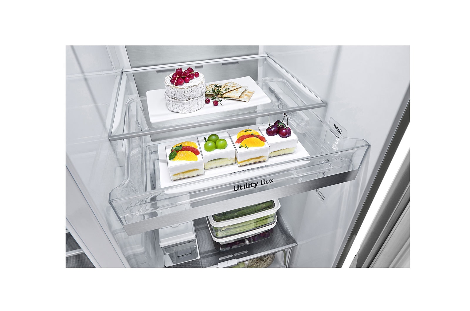 LG Lodówko-zamrażarka Side by side LG | srebrna | DoorCooling+™ | Total No Frost | ThinQ | 635L | klasa C | GSLV91MBAC, GSLV91MBAC