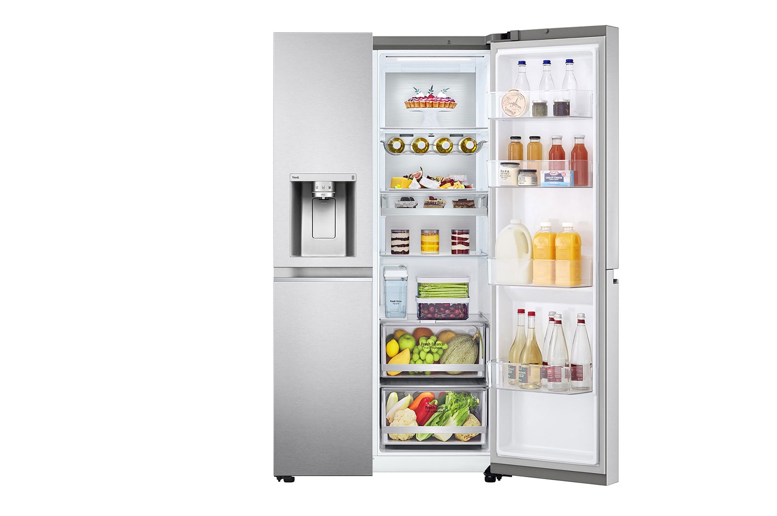 LG Lodówko-zamrażarka Side by side LG | srebrna | DoorCooling+™ | Total No Frost | ThinQ | 635L | klasa C | GSLV91MBAC, GSLV91MBAC