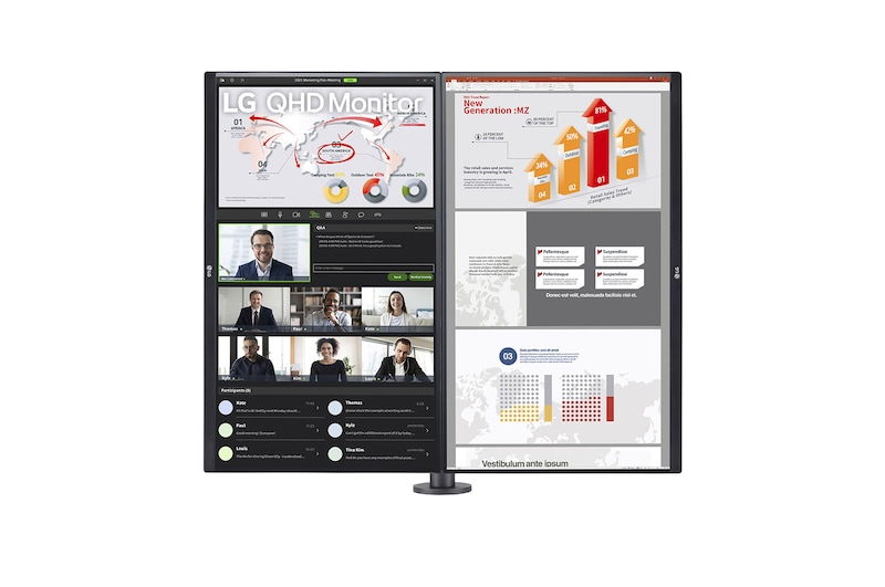 LG 27-calowy monitor QHD Ergo Dual z możliwością łączenia szeregowego, 27QP88DP-BS