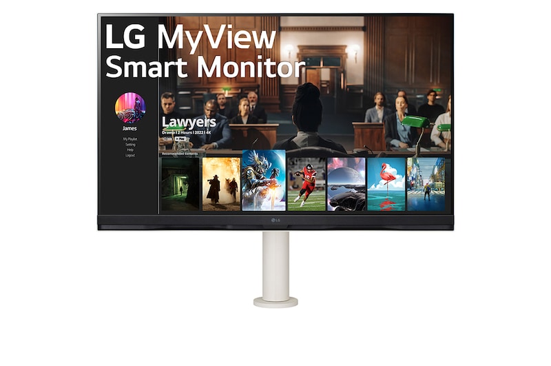 LG 32-calowy monitor MyView Smart z systemem webOS | 4K UHD | ramię Ergo, 32SQ780S-W