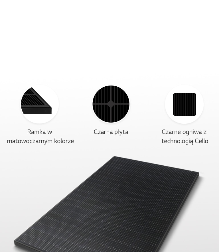 Ilustracja przedstawiająca panel NeON® H Black z matową czarną ramką, czarną płytą i czarnym ogniwem