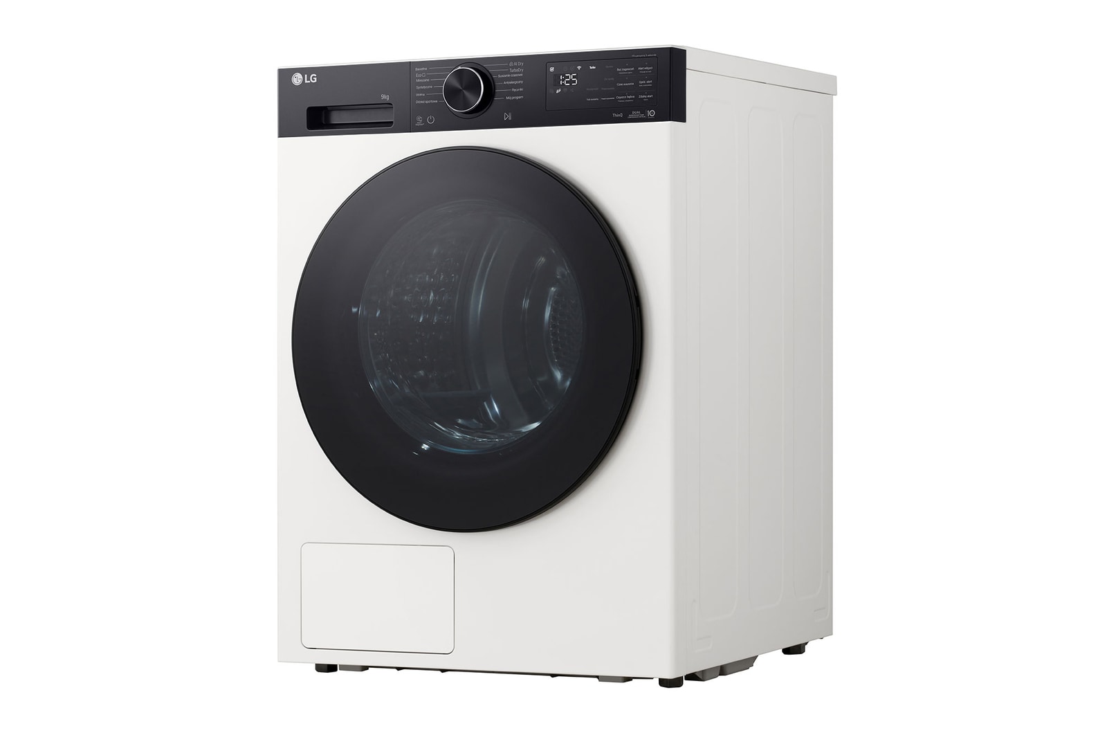 Niski kąt z prawej strony suszarki LG.