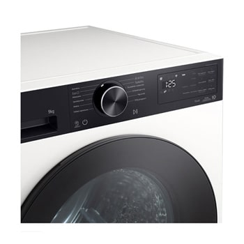 Szczegółowy widok otwartego bębna ze stali nierdzewnej wewnątrz suszarki LG.