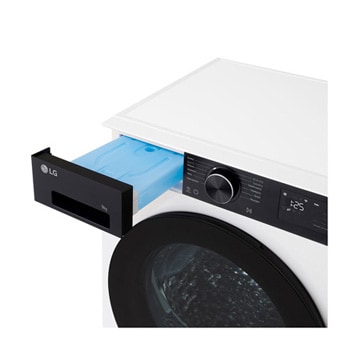 Szczegółowy widok wnętrza białego bębna wewnątrz suszarki LG.