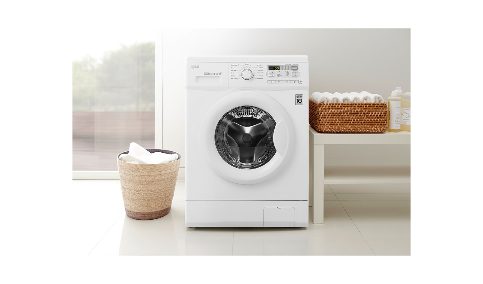 LG 7 kg, silnik Direct Drive z 10 letnią gwarancją, 6 motion, 1000 obr., Smart Diagnosis, 13 programów, , F10B8QD