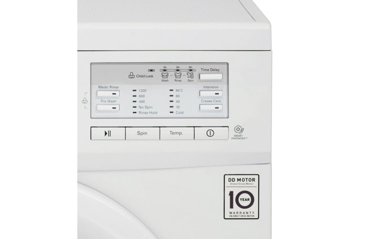 LG 7 kg, silnik Direct Drive z 10 letnią gwarancją, 6 motion, 1000 obr., Smart Diagnosis, 9 programów, F10B9QD