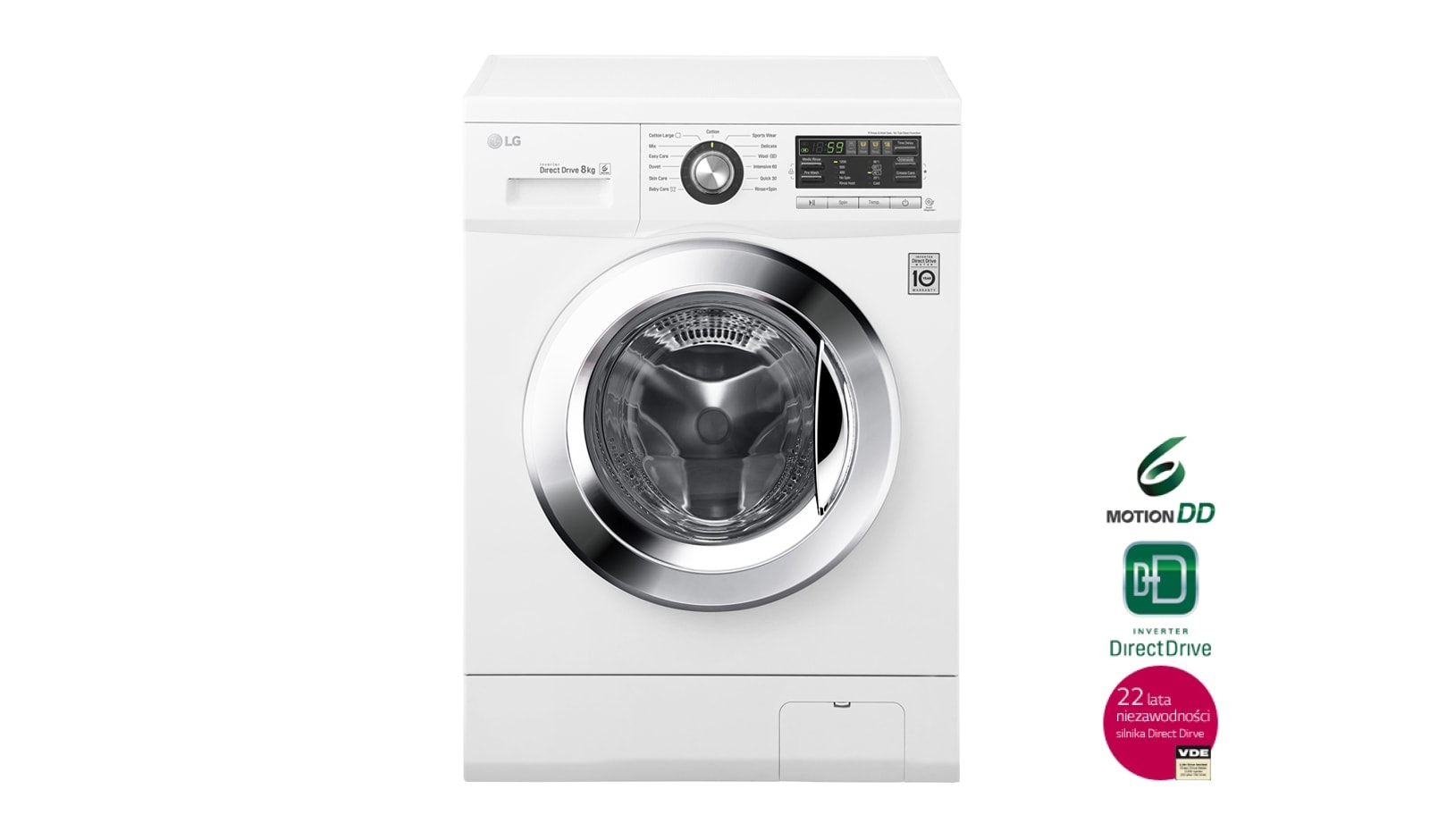 8 kg, silnik Direct Drive z 10 letnią gwarancją, 6 motion, 1200 obr., Smart Diagnosis, 13 programów F1296TD - widok z przodu