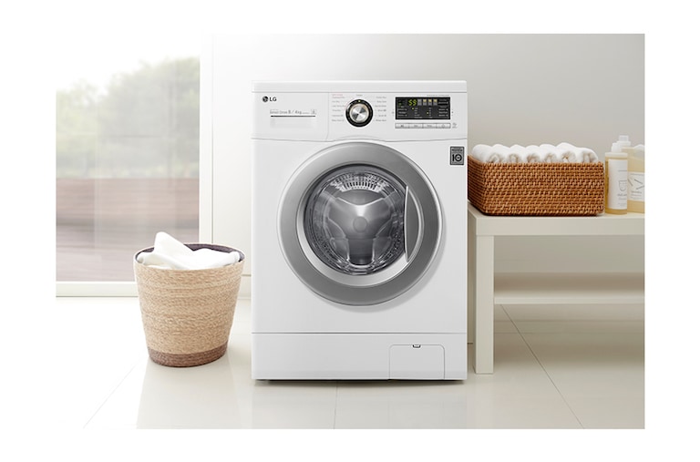LG 8 kg, silnik Direct Drive z 10 letnią gwarancją, 6 motion, 1200 obr., Smart Diagnosis, 13 programów,, F12B8TD1
