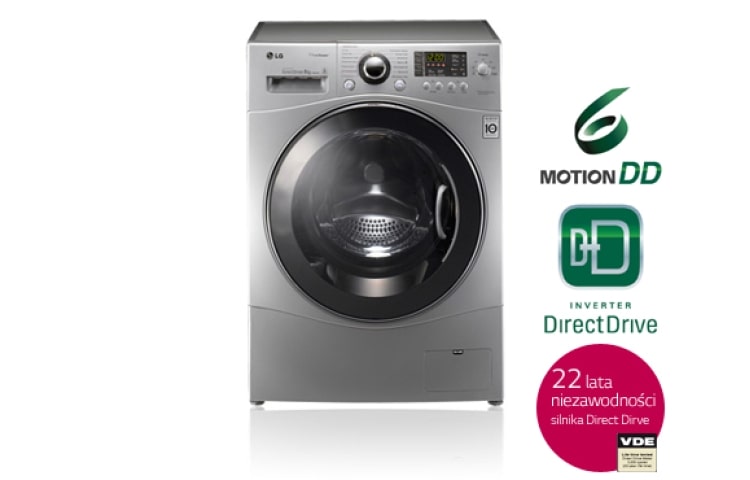 Pralka parowa LG F1480TDS 8 kg pralka parowa, silnik Direct Drive z 10 letnią gwarancją, 1400 obr., 6 Motion, Smart Diagnosis, 14 programów F1480TDS - widok z przodu