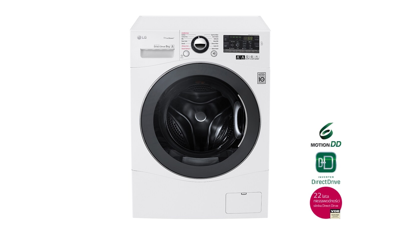 8 kg, silnik Direct Drive z 10 letnią gwarancją, 6 motion, 1400 obr., Smart Diagnosis, 14 programów F14A8TD - widok z przodu