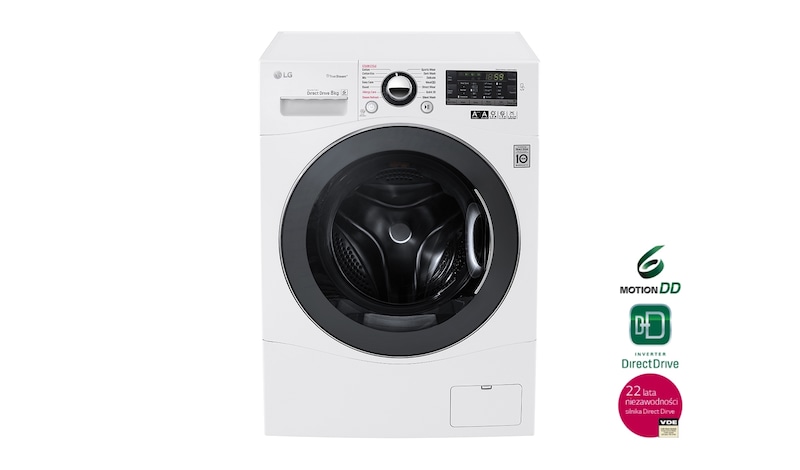 LG 8 kg, funkcje parowe, silnik Direct Drive z 10 letnią gwarancją, 6 motion, 1400 obr., Smart Diagnosis, 14 programów, , F14A8TDS