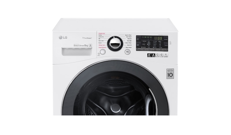 LG 8 kg, funkcje parowe, silnik Direct Drive z 10 letnią gwarancją, 6 motion, 1400 obr., Smart Diagnosis, 14 programów, , F14A8TDS