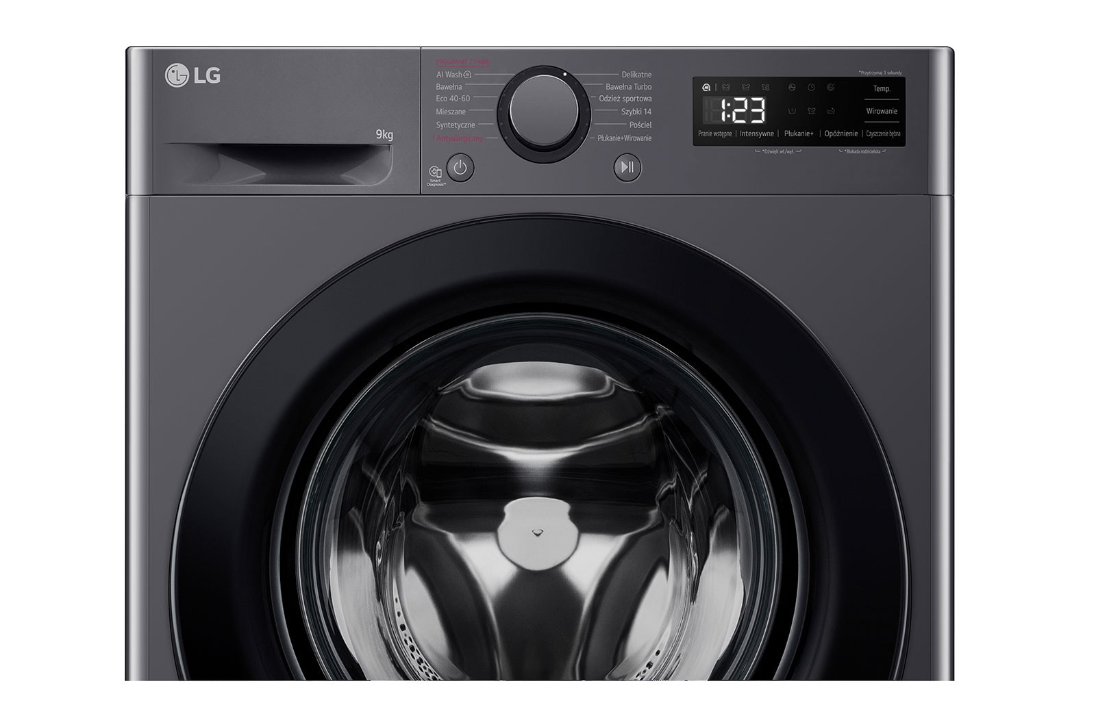 LG Pralka LG | grafitowa | 9 kg | 1400 obr. | AI Wash | AIDD | Programy parowe | Klasa A-10% | F4W90506J, F4W90506J