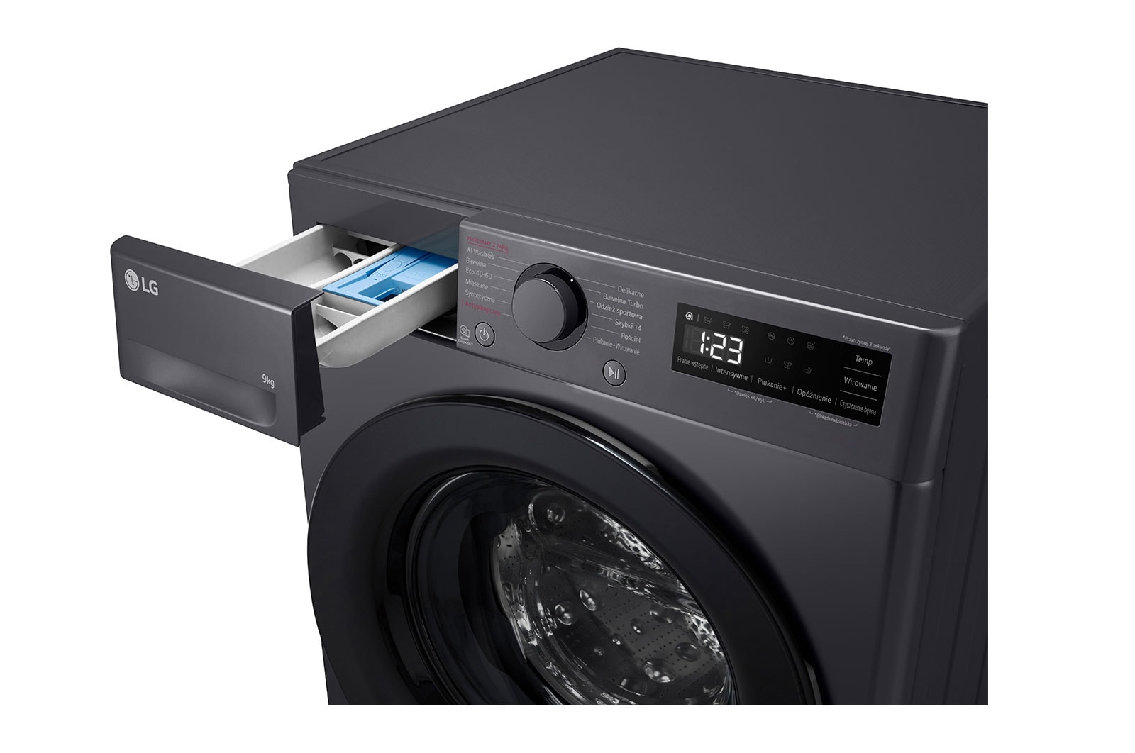 LG Pralka LG | grafitowa | 9 kg | 1400 obr. | AI Wash | AIDD | Programy parowe | Klasa A-10% | F4W90506J, F4W90506J
