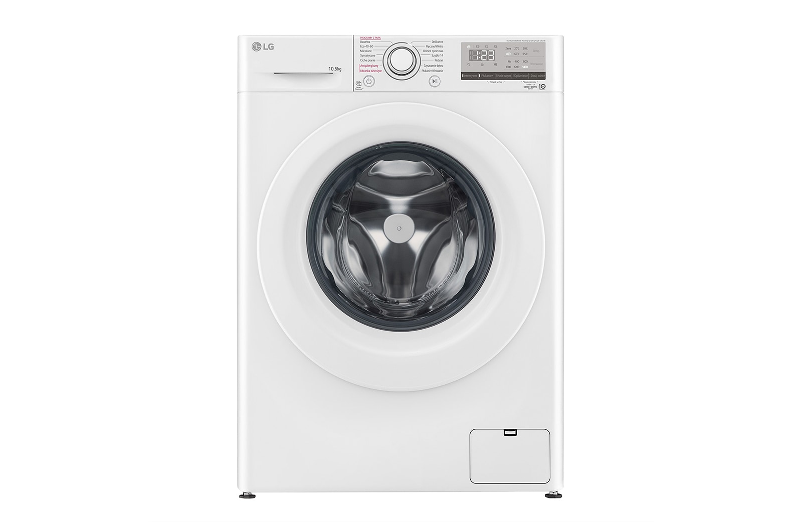 Pralka LG Vivace | biała | V300 | 10,5kg | Steam | AIDD | 1400 rpm | F4WV310S3E F4WV310S3E - widok z przodu