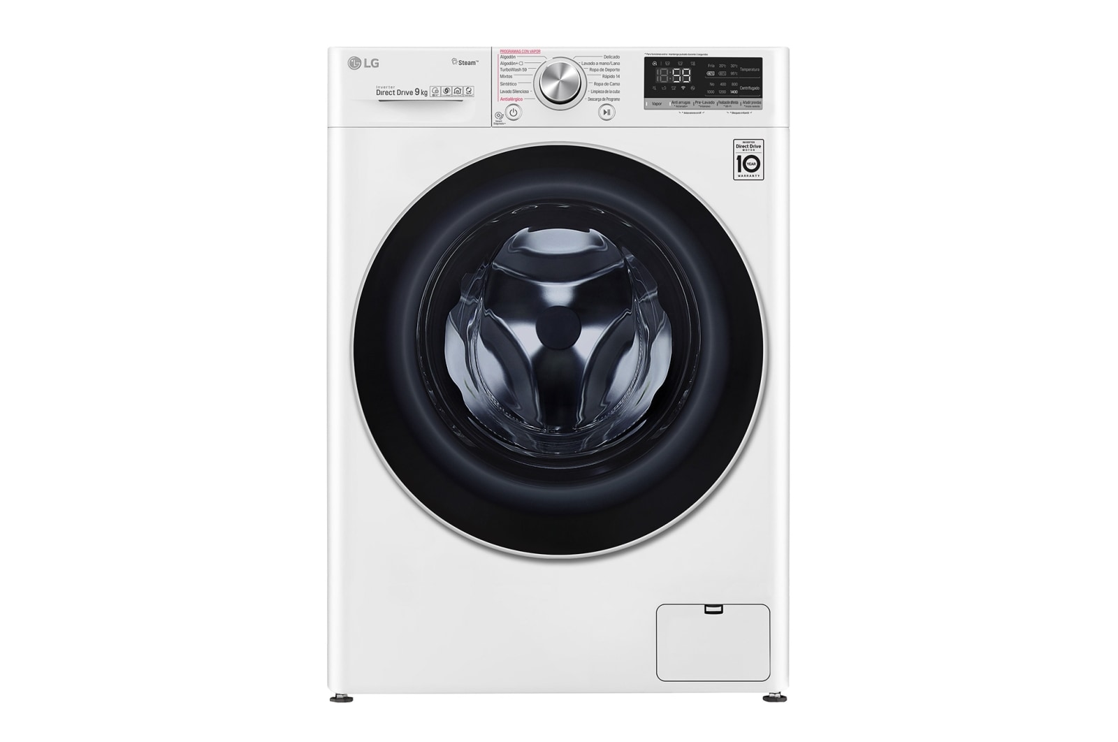Pralka LG Vivace V700 9kg Steam&#43; 1400rpm ThinQ F4WV709P1B F4WV709P1B - widok z przodu