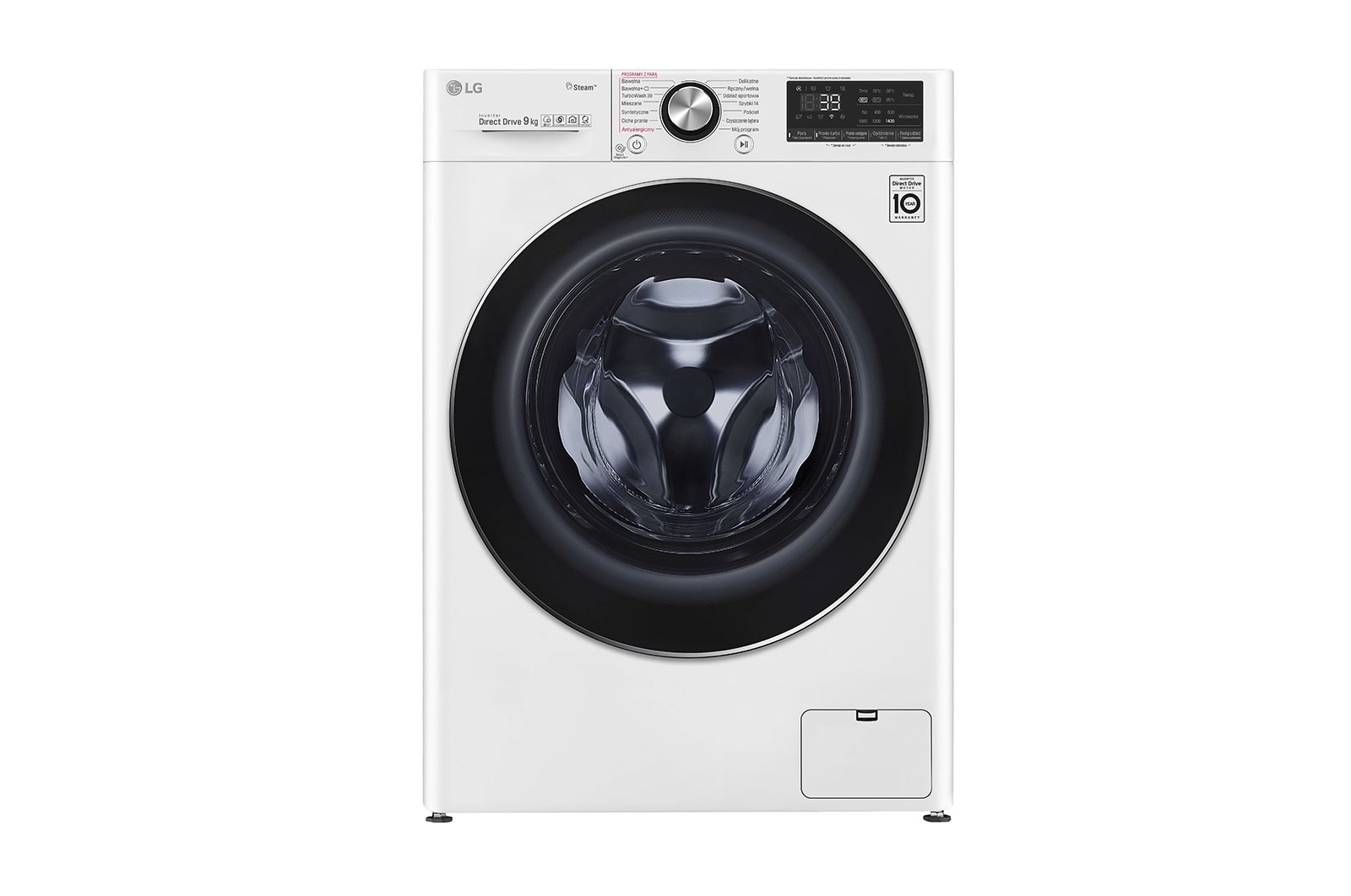 Pralka LG Vivace V900 9kg Steam&#43; 1400rpm ThinQ F4WV909P2A F4WV909P2A - widok z przodu
