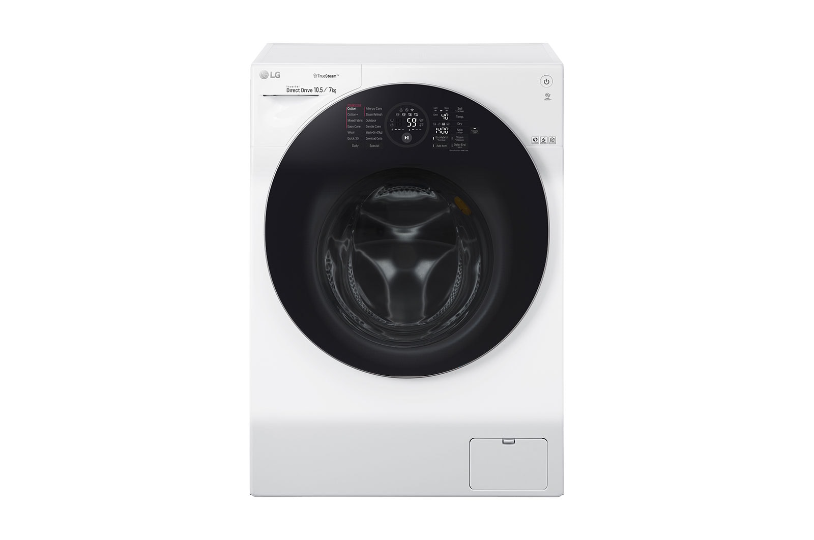 Pralko-suszarka TwinWash TrueSteam 1400rpm, 10,5/7kg FH4G1JCH2N - widok z przodu