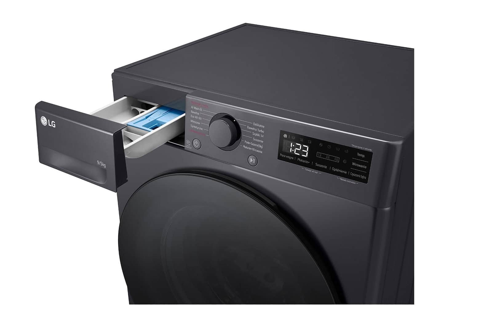 left side view with detergent port open 