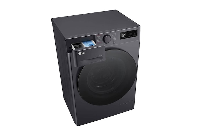 left perspective view with detergent port open