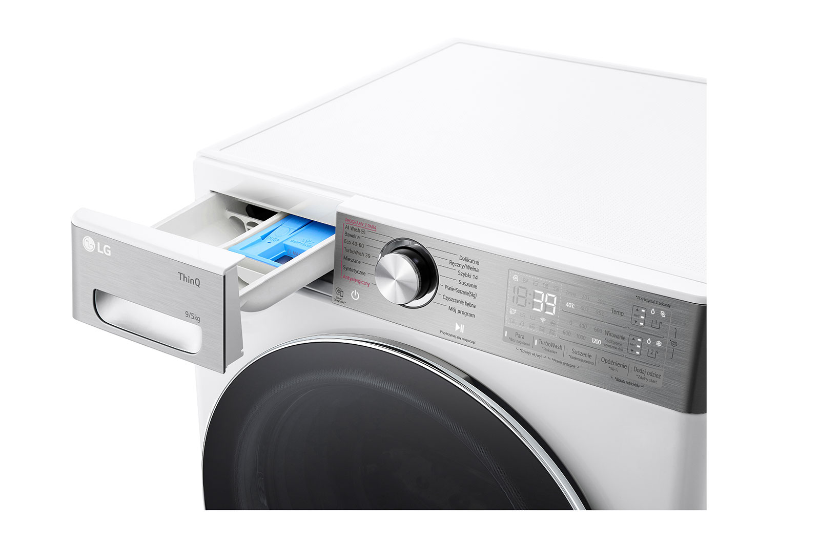 LG Pralko-suszarka LG | biała, srebrny panel | slim 9 / 5 kg | AIDD™ | TurboWash 360™ | Klasa A-10% | 1200 obr./ min.| ThinQ™ | F2D95902W, F2D95902W