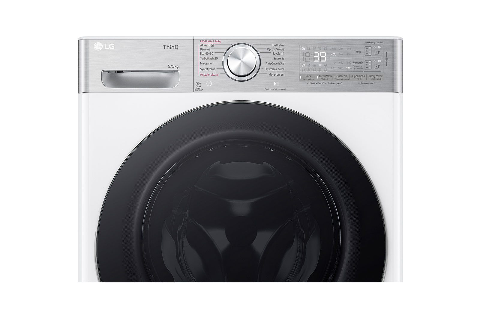 LG Pralko-suszarka LG | biała, srebrny panel | slim 9 / 5 kg | AIDD™ | TurboWash 360™ | Klasa A-10% | 1200 obr./ min.| ThinQ™ | F2D95902W, F2D95902W