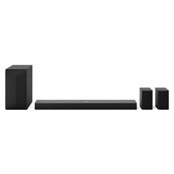 Widok z przodu LG Soundbar S70TR, subwoofera i głośników tylnych
