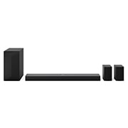 Widok z przodu LG Soundbar S70TR, subwoofera i głośników tylnych