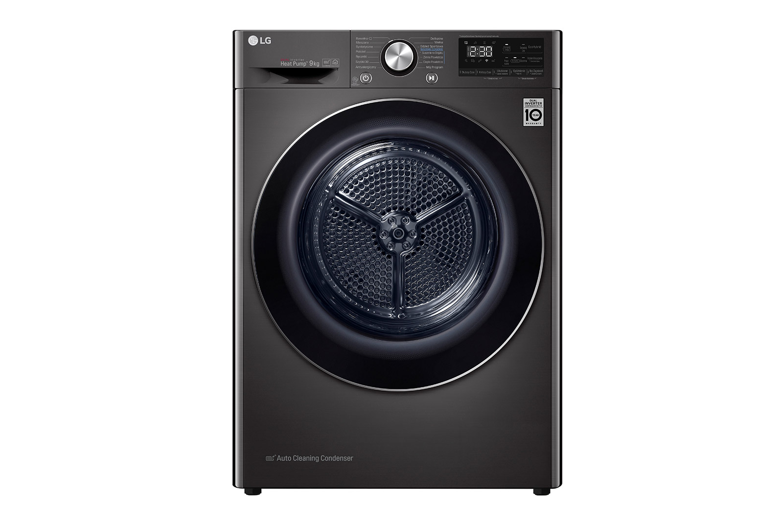 Suszarka LG |czarna| 9kg | ThinQ| RC90V9JV2W RC90V9JV2W - widok z przodu