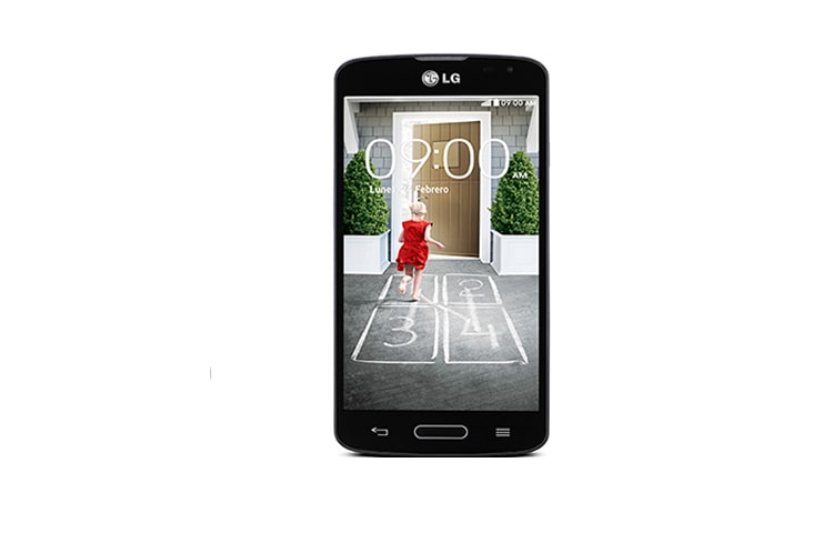 LG F70, EKRAN WVGA 4,5 &#34;,ANDROID 4.4 KITKAT, LTE, QUAD CORE 1.2 GHZ, APARAT 5MP, WYMIENNY AKUMULATOR 2.440MAH, KOLOR CZARNY I BIAŁY LG F70 - widok z przodu
