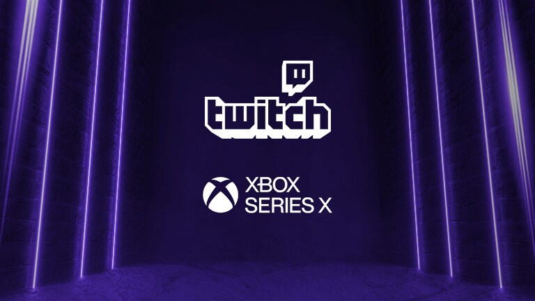Ikony Xbox, Google Stadia i Twitch na fioletowym tle.