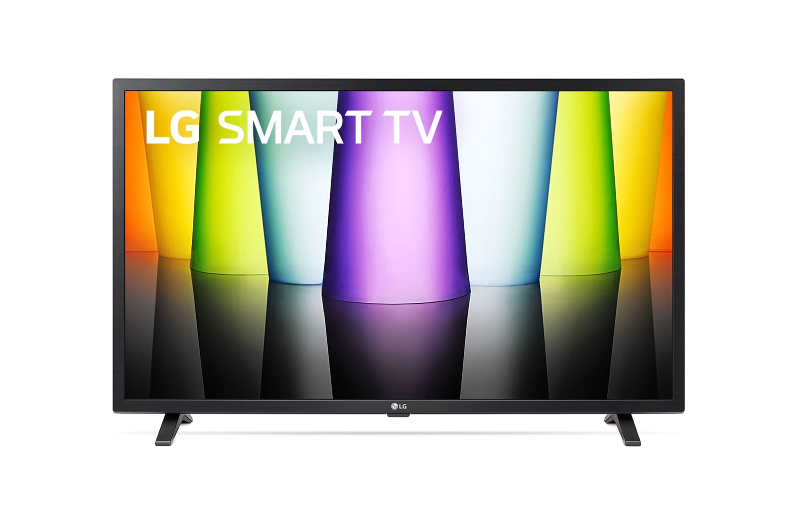 Widok z przodu telewizora LG Full HD z obrazem wypełniającym i logo produktu