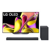 LG OLEDi eestvaade embleemiga 10 aastat maailma nr. 1 OLED. + Widok z przodu soundbaru i woofera