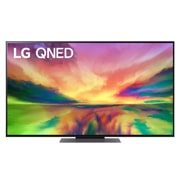 Een vooraanzicht van de LG QNED TV met invulbeeld en productlogo op