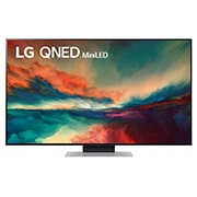Een vooraanzicht van de LG QNED TV met invulbeeld en productlogo op