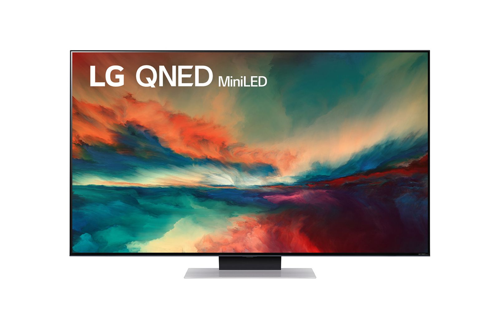Een vooraanzicht van de LG QNED TV met invulbeeld en productlogo op