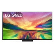 Een vooraanzicht van de LG QNED TV met invulbeeld en productlogo op