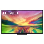 Een vooraanzicht van de LG QNED TV met invulbeeld en productlogo op