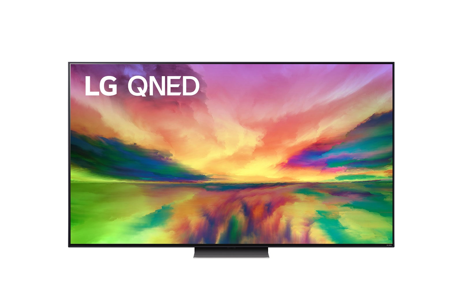 Een vooraanzicht van de LG QNED TV met invulbeeld en productlogo op